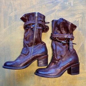 A.S.98 Handmade Dark Brown Embossed Leather Boots